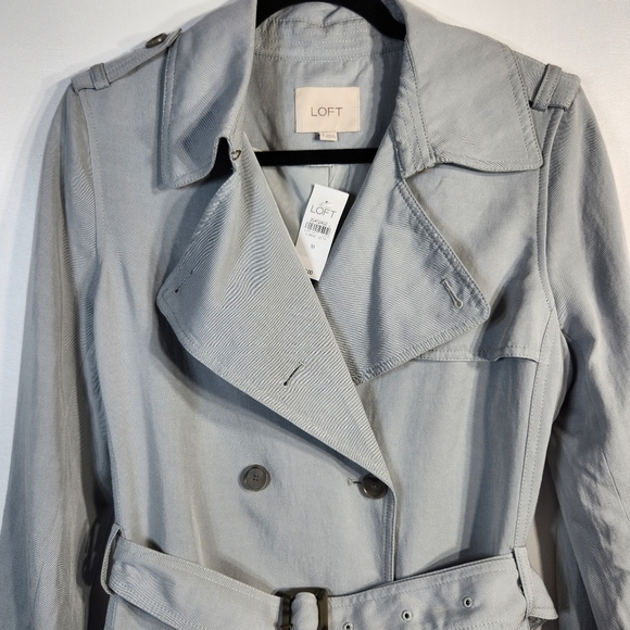 LOFT Trench Coat Mid-Length Light Blue, Size Medium - Picture 3 of 16